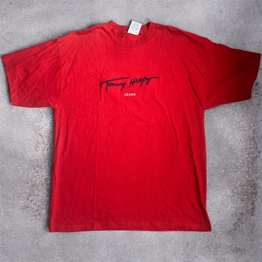 Tommy Hilfiger Jeans Vintage Red Cotton T-Shirt Blue Embroidered Logo